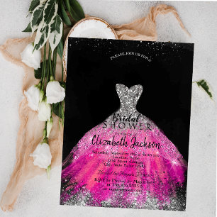 Elegant Silver Glitter Violet  Dress Bridal Shower Invitation