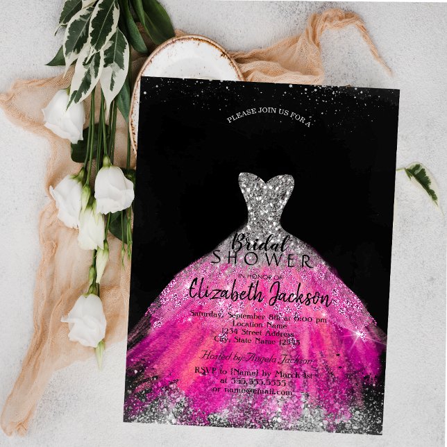 Elegant Silver Glitter Violet  Dress Bridal Shower Invitation (Creator Uploaded)