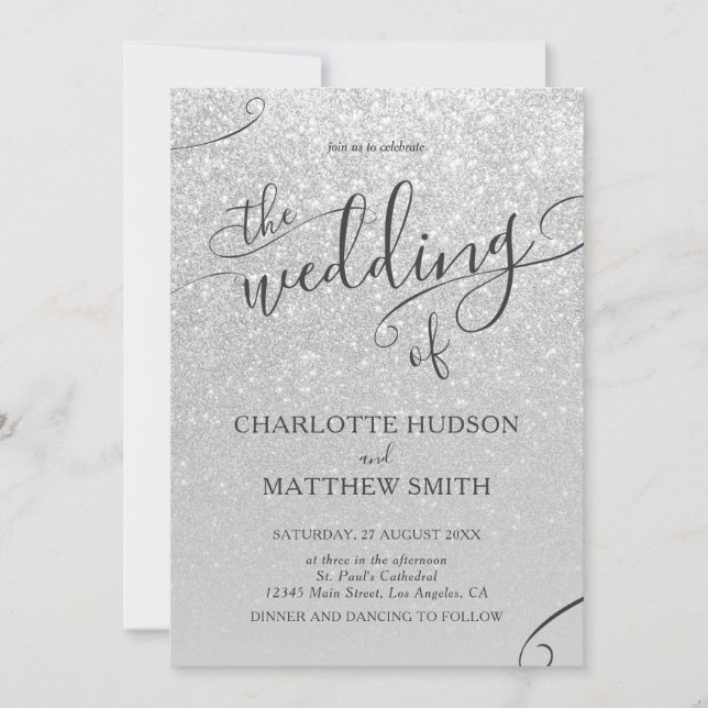 Elegant Silver Glitter Wedding Invitation  (Front)