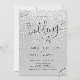 Elegant Silver Glitter Wedding Invitation 