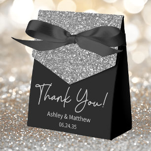 Elegant Silver Glitter Wedding Thank You Favour Box