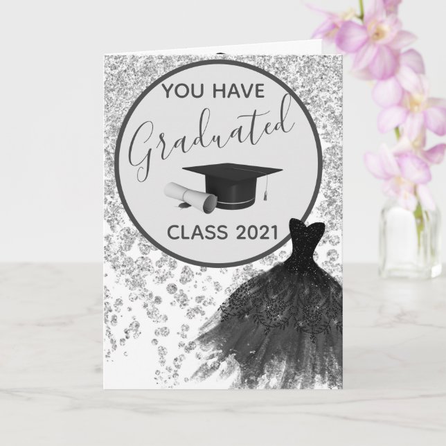 Elegant Silver Glitter You Can Wear the Dress Grad Card (Orchid)