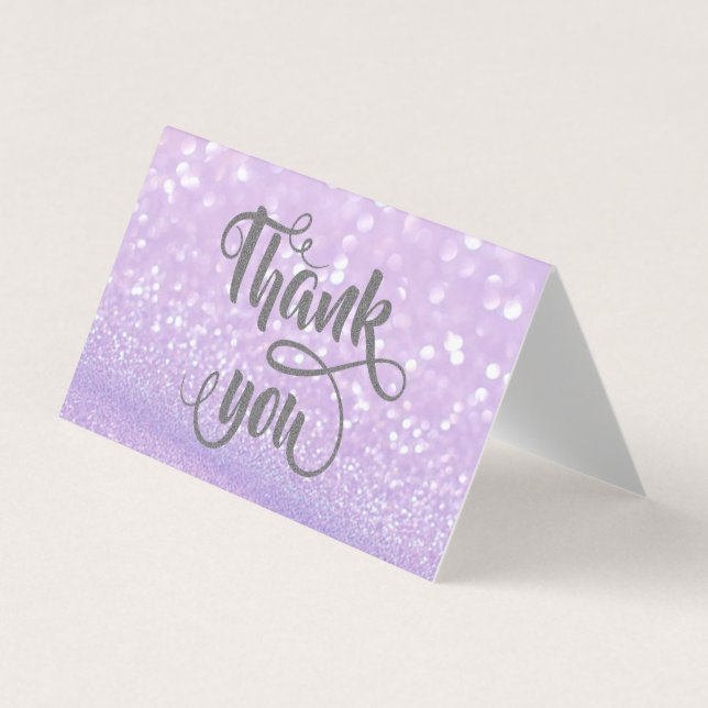 Elegant Silver  Glittery  Bokeh Thank You Card (Front)