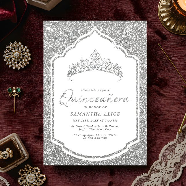 Elegant Silver Glittery Quinceanera Invitation (Creator Uploaded)
