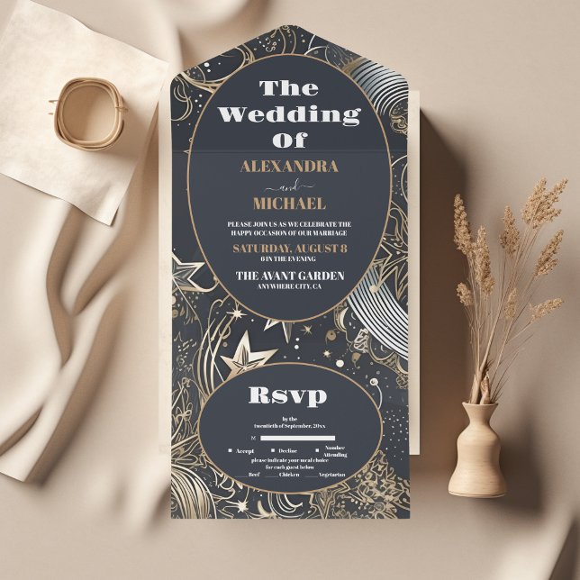Elegant Silver Gold Celestial Wedding All In One Invitation (Creator Uploaded)