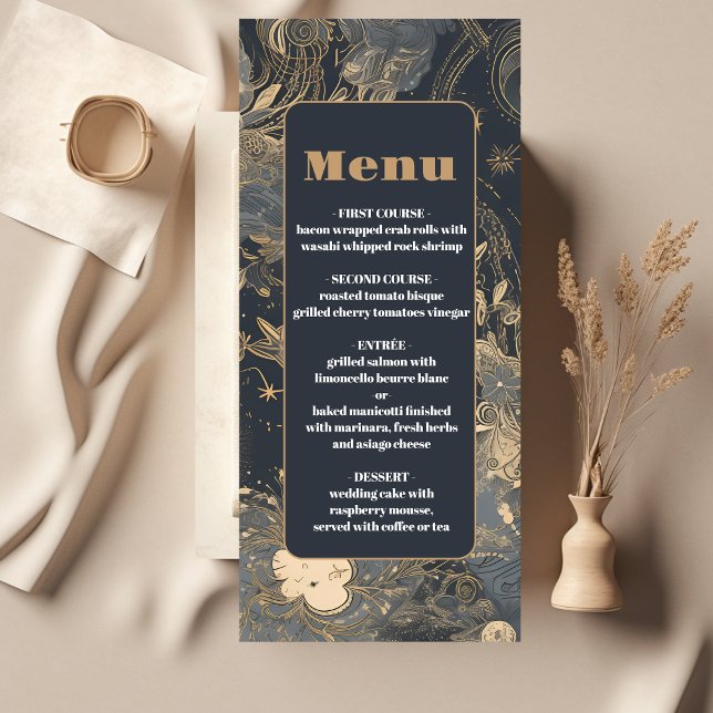 Elegant Silver Gold Celestial Wedding Menu (Creator Uploaded)