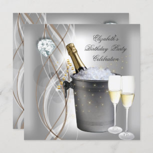 Elegant Silver Gold Champagne Birthday Party Invitation
