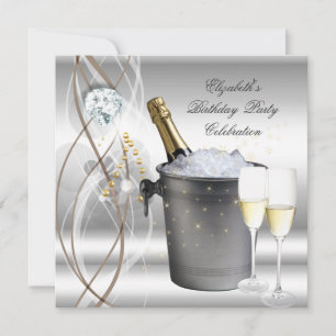 Elegant Silver Gold Champagne Birthday Party Invitation