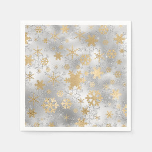 Elegant Silver Gold Christmas Snowflake Pattern Napkin