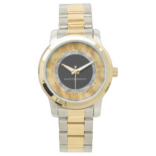 Elegant Silver Gold Foil Black Personalised Watch