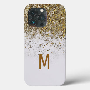Elegant Silver Gold Glitter Custom monogrammed iPhone 13 Pro Case