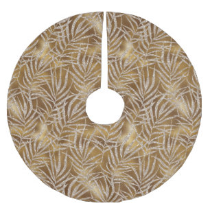 Elegant Silver Gold Glitter Winter Foliage Luxury Brushed Polyester Tree Skirt
