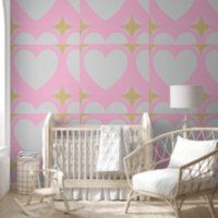 Elegant Silver Gold Heart & Half Stars Grey Pink