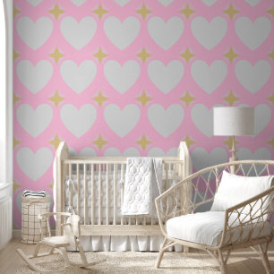 Elegant Silver Gold Heart & Half & Stars Grey Pink Wallpaper
