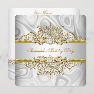 Elegant Silver Gold lace Diamond Birthday Party Invitation
