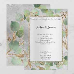 ELEGANT SILVER GOLD MARBLE BOTANICAL INVITATION