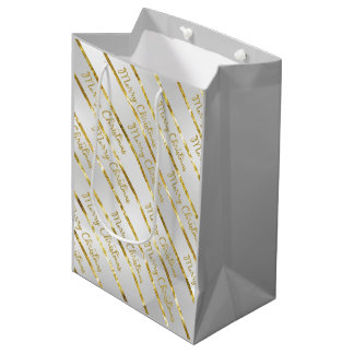 Elegant Silver Gold Merry Christmas Medium Gift Bag