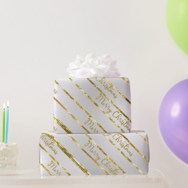 Elegant Silver Gold Merry Christmas  Wrapping Paper (Party Gifts)