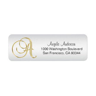 Elegant Silver Gold Monogram Letter 'A' Return Address Label