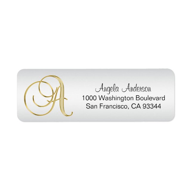 Elegant Silver Gold Monogram Letter 'A' Return Address Label (Front)