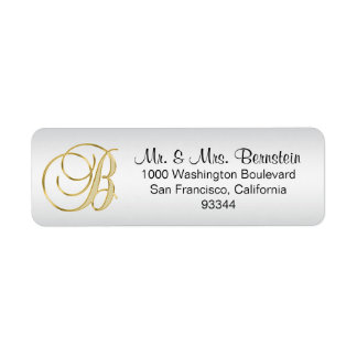 Elegant Silver Gold Monogram Letter 'B' Return Address Label