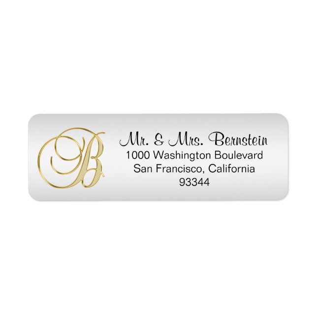 Elegant Silver Gold Monogram Letter 'B' Return Address Label (Front)