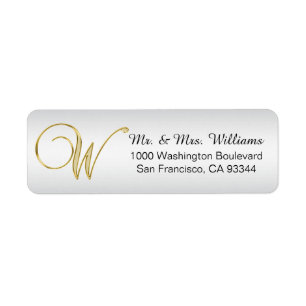 Elegant Silver Gold Monogram Letter 'W' Return Address Label