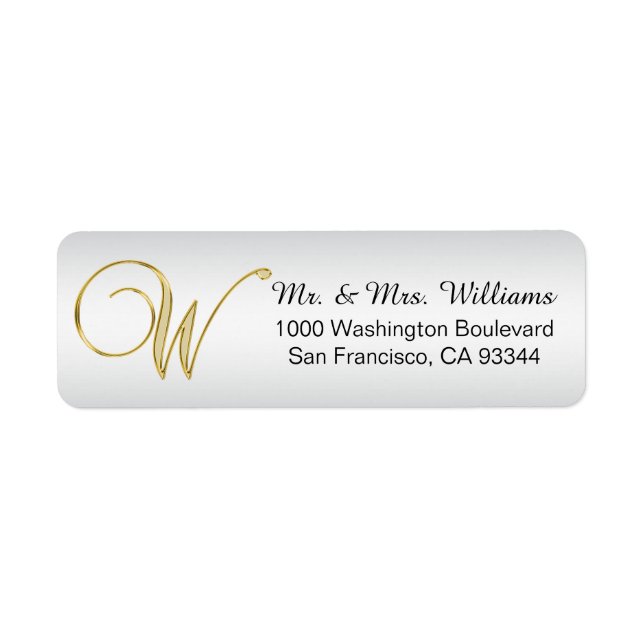 Elegant Silver Gold Monogram Letter 'W' Return Address Label (Front)