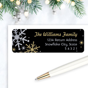 Elegant Silver Gold Snowflake Black Address Return Address Label
