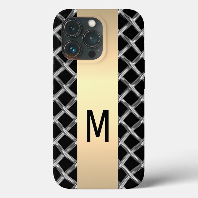 Elegant Silver Gold Steel Metallic monogrammed Case-Mate iPhone Case (Back)