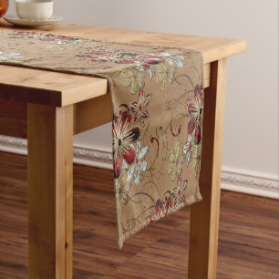 Elegant Silver, Gold Swirls & Floral Design Short Table Runner