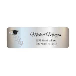 Elegant Silver Graduation Cap Return Address Label