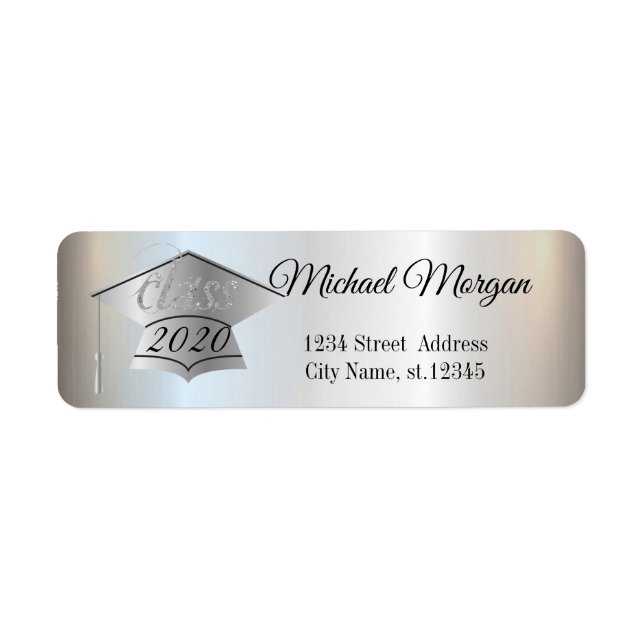 Elegant Silver Graduation Cap Return Address Label (Front)
