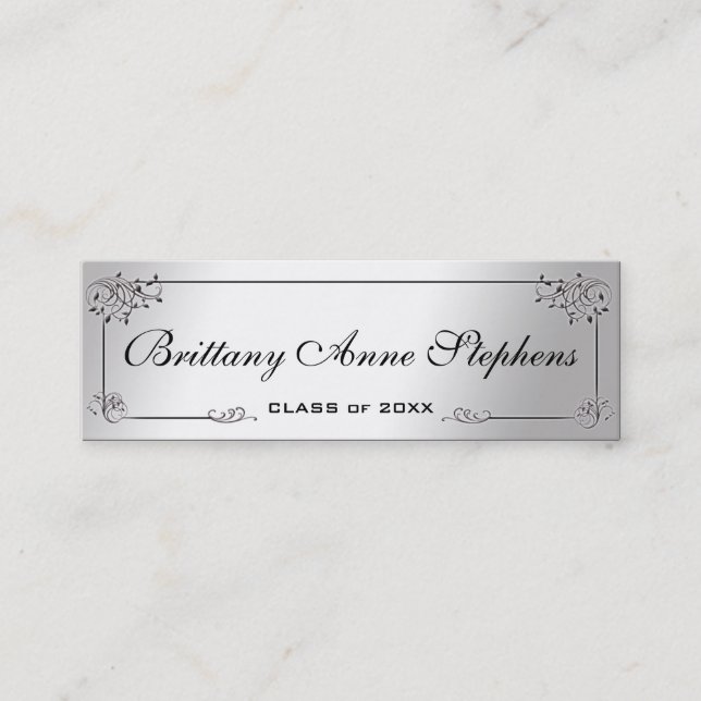 Elegant Silver Graduation Name Card Insert (Front)