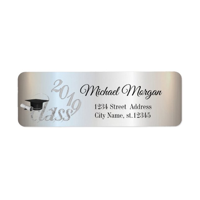 Elegant Silver Graduation Return Address Label (Front)