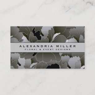 Elegant Silver Gray and Black Floral Business Card