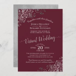 Elegant Silver Grey and Burgundy Virtual Wedding Invitation