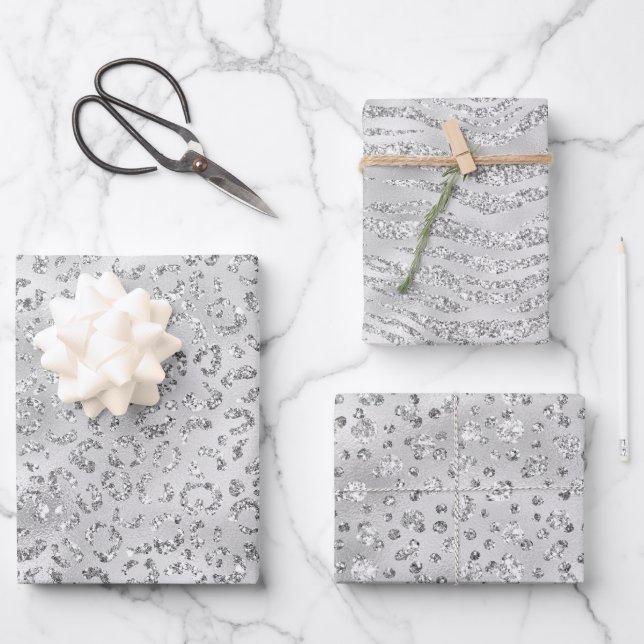 Elegant Silver Grey Animal Print Patterns Wrapping Paper Sheet (Front)