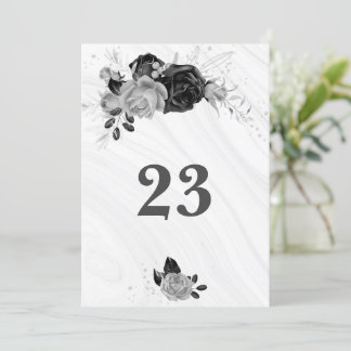 Elegant silver grey & black floral table number