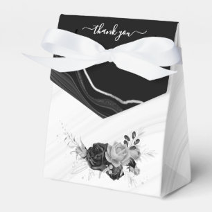 elegant silver grey & black flowers wedding favour box