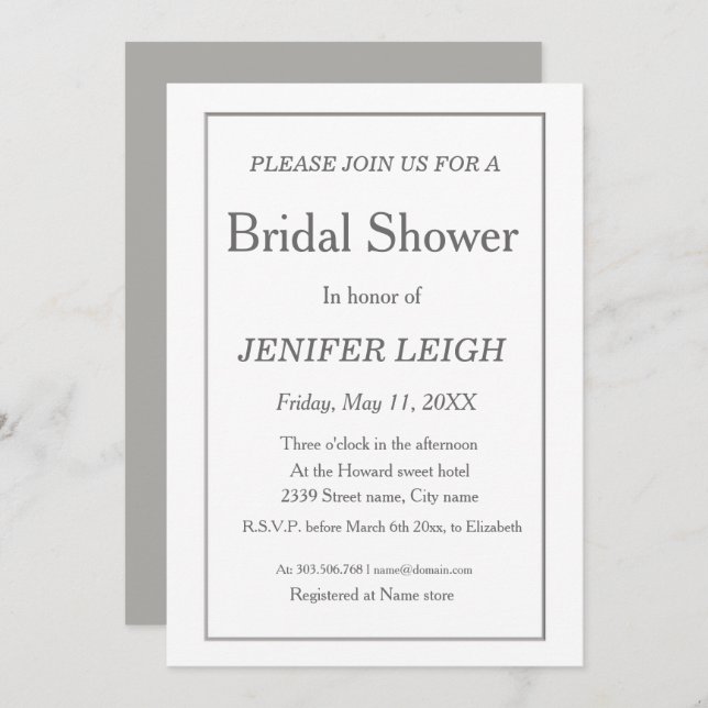 Elegant Silver grey Border Invitation (Front/Back)