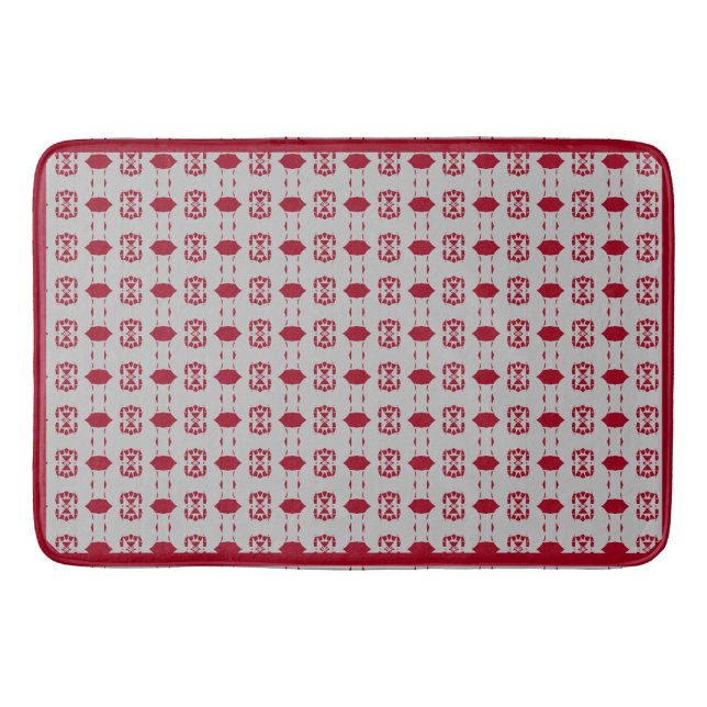 Elegant Silver Grey & Burgundy Pattern Bath Mat (Front)