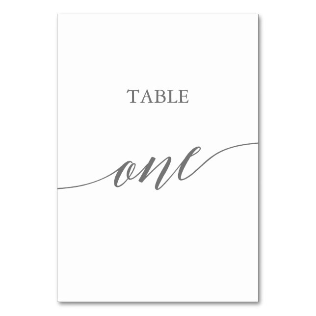 Elegant Silver Grey Calligraphy Table One Number (Front)