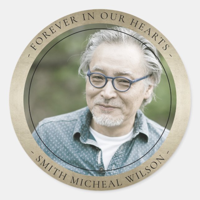Elegant Silver Grey Foil Sympathy Memorial Photo Classic Round Sticker (Front)