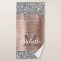Elegant Silver Grey Glitter Drips Monogrammed