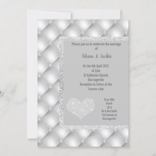 ELEGANT SILVER GREY HEART DIAMOND WEDDING INVITATION