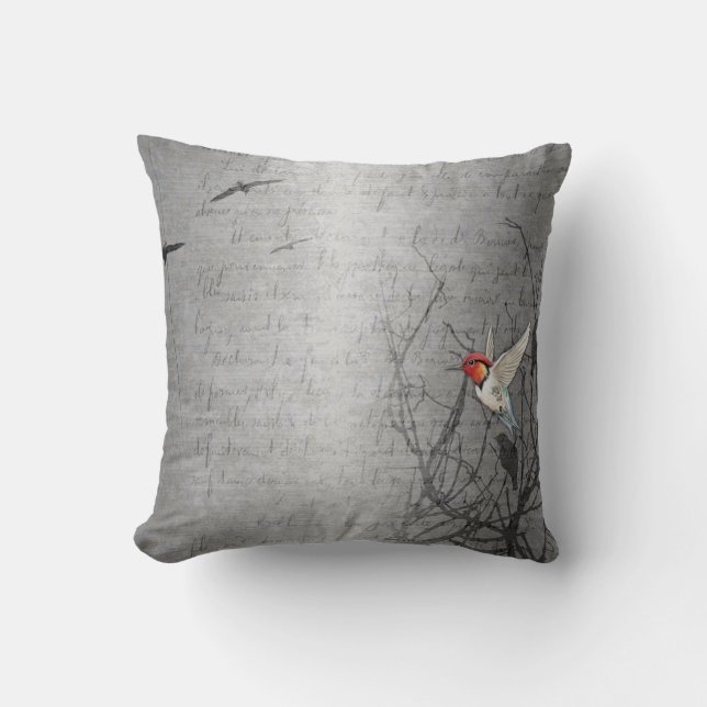 Elegant Silver Grey Hummingbird Art Print  Cushion (Front)