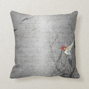 Elegant Silver Grey Hummingbird Art Print Cushion
