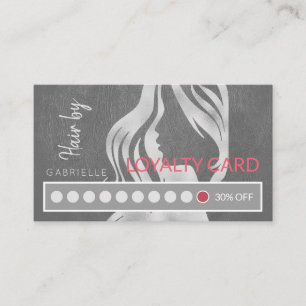 Elegant Silver Grey Leather Look Hair Salon Punch Loyalty Card
