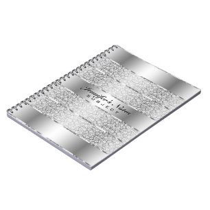 Elegant Silver Grey Metallic Stripes Monogram Notebook